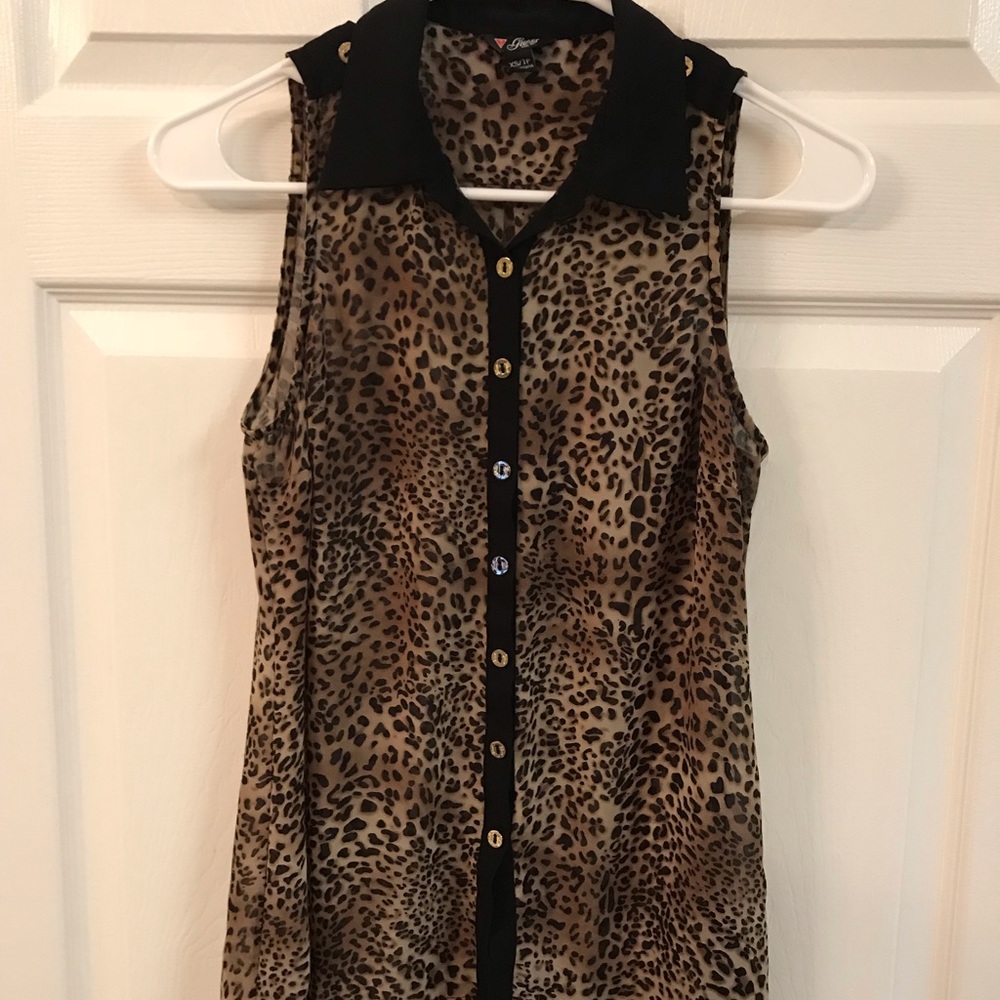 Guess leopard collar tank